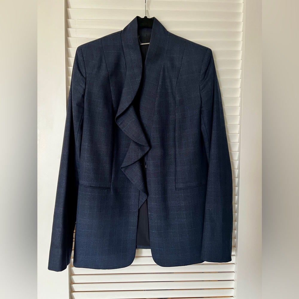 Elegant Navy Blazer with Ruffle Detail